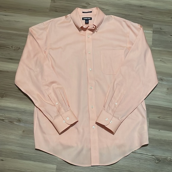 Lands’ End No Iron Supima Pinpoint Button down Dress Shirt 15 1 /2 - 34 Peach - Picture 3 of 11